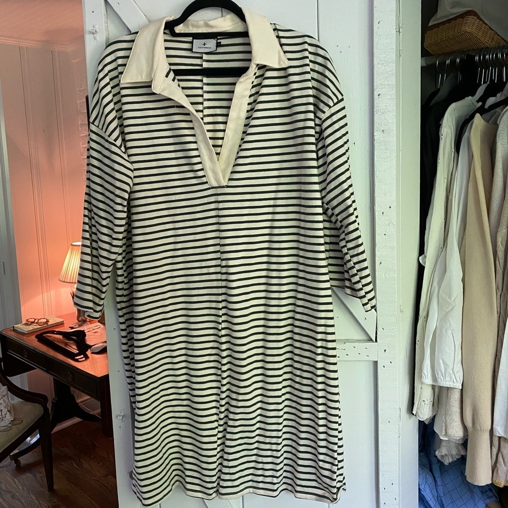 Tuckernuck Nautical Green and White (cream?) Striped Dress - Picture 2 of 2